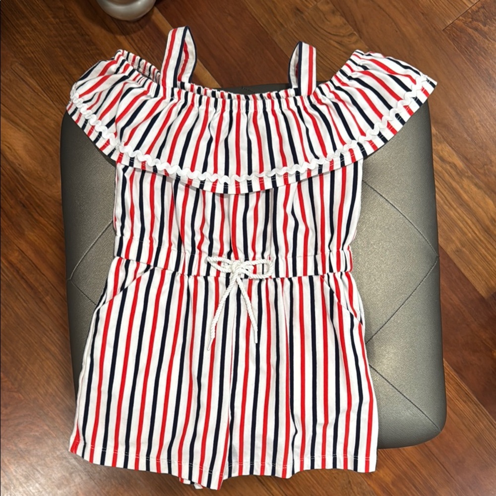 Janie and Jack Red and Navy Striped Romper